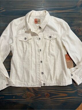 Ruff Hewn Cream Lace-Front Denim Jacket Size M NWT